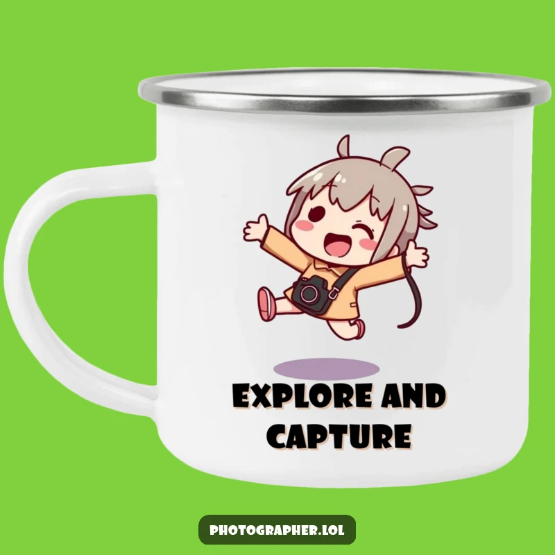 Funny Kawaii Photographer Camping Mug - Excited Jumper's Adventure Gear