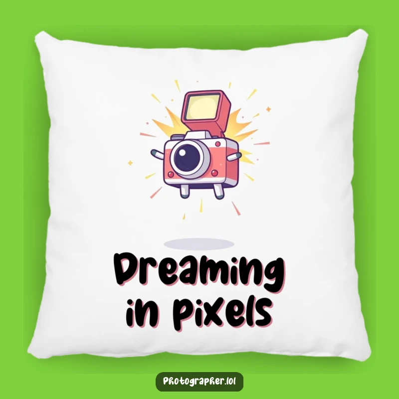 Funny Leaping Icon Pillow: Cozy Photography Humor Cushion for Camera Enthusiasts