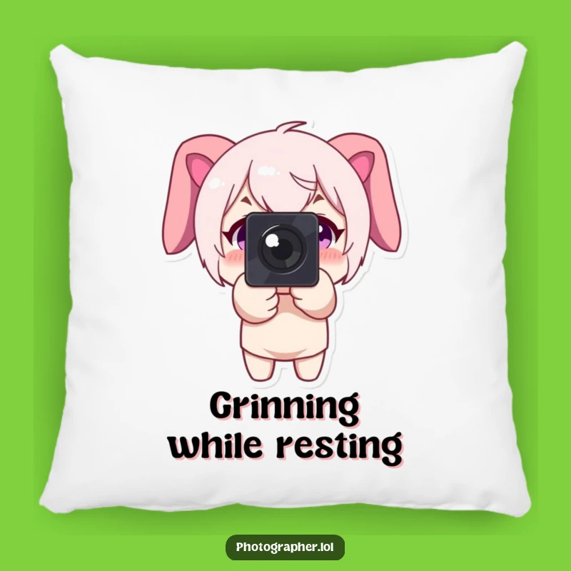 Funny Photographer Pillow: Big Smile Cushion, Happy Moment Decor Gift