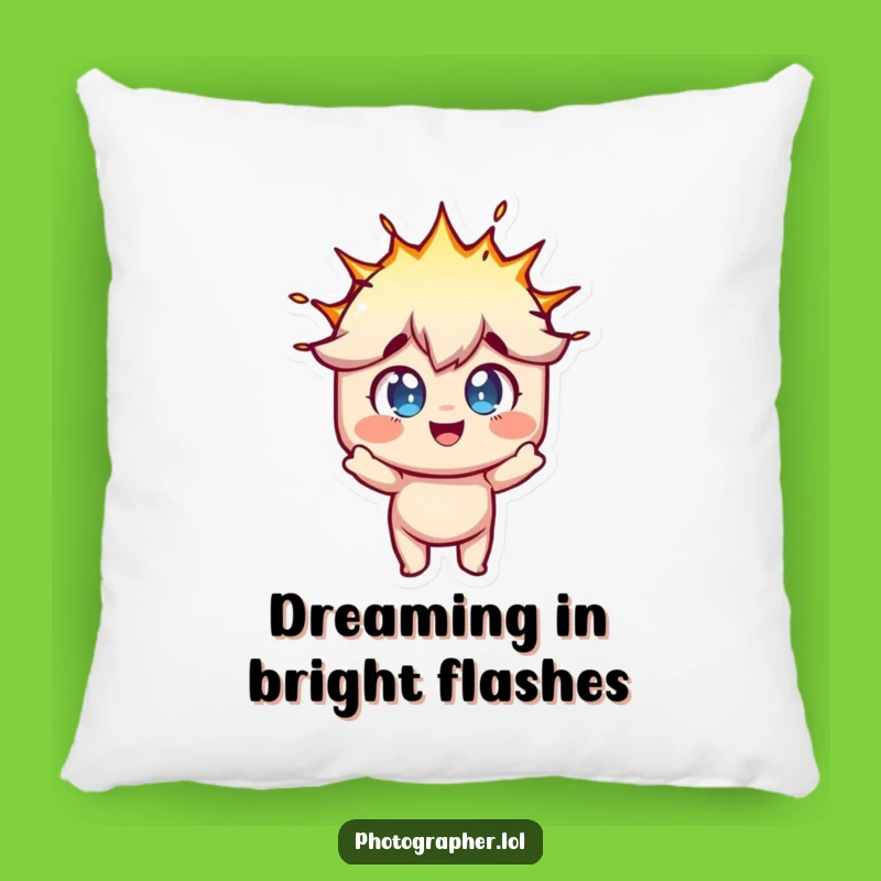 Funny Photographer Pillow: Flash Bulb Cushion, Joyful Moment Decor Gift
