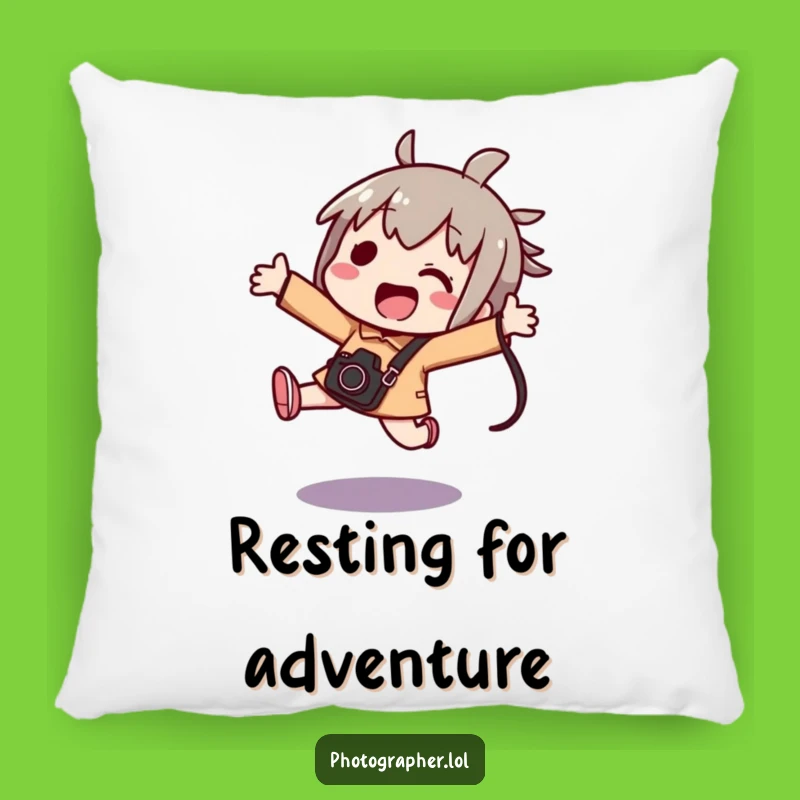 Funny Kawaii Photographer Pillow - Cozy Excited Jumper's Camera Accent