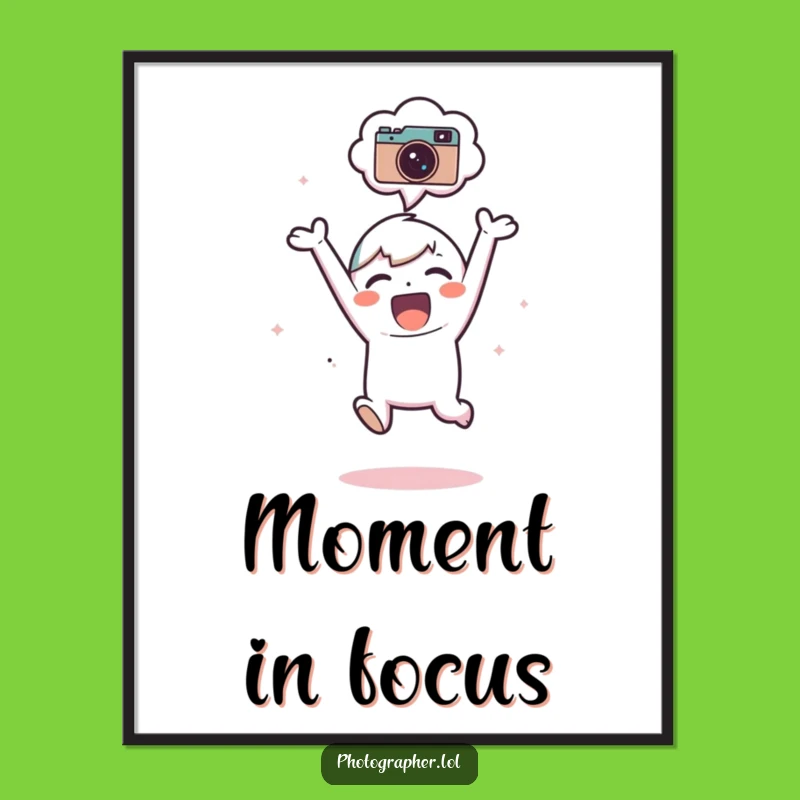 Funny Joyful Photographer Digital Art: Artwork of Character Jumping, Instant Funny Gift!