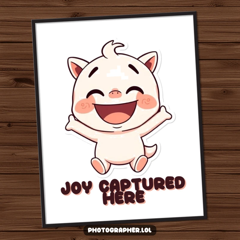 Funny digital art print of a character striking a silly pose with a wide, excited grin, bringing instant joy and humor to any wall.