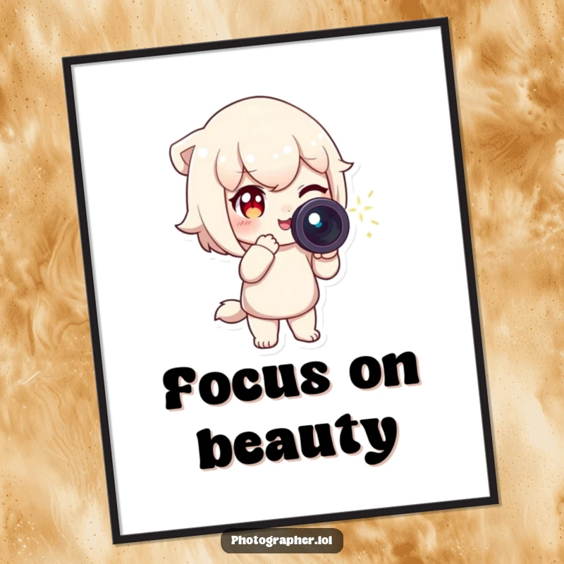 Funny Poster depicting a character winking and pointing a camera with a sparkling light trail, creative art for photography lovers.