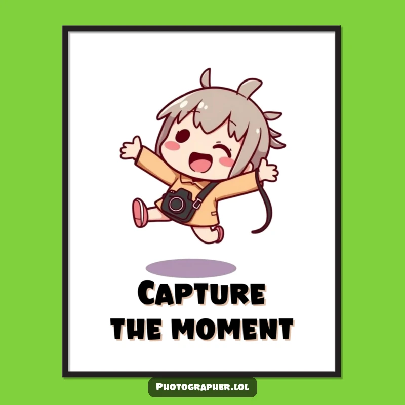 Funny Kawaii Photographer Poster - Excited Jumper's Camera Art