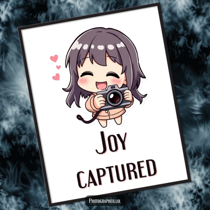 Funny poster of a character laughing heartily while tilting a camera playfully, adding humorous charm to decor.