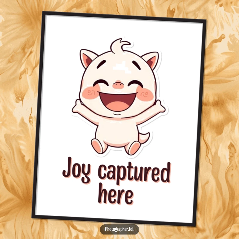 Funny poster showing a character in a silly pose with a wide, excited grin, bringing a cheerful and humorous vibe to any wall.