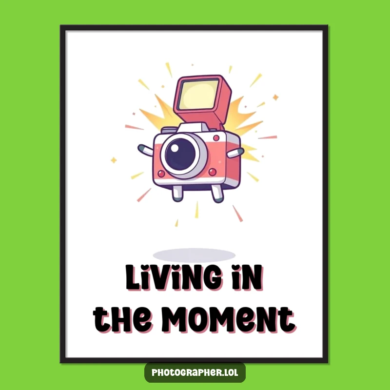 Funny Leaping Icon Poster: Dynamic Photography Humor Wall Art for Camera Aficionados