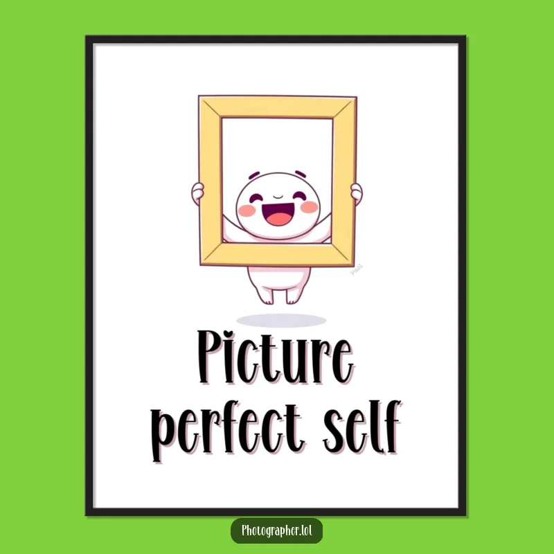 Funny Kawaii Photo Frame Poster: Vibrant Artwork of Character Holding Frame, Unique Funny Gift Idea!