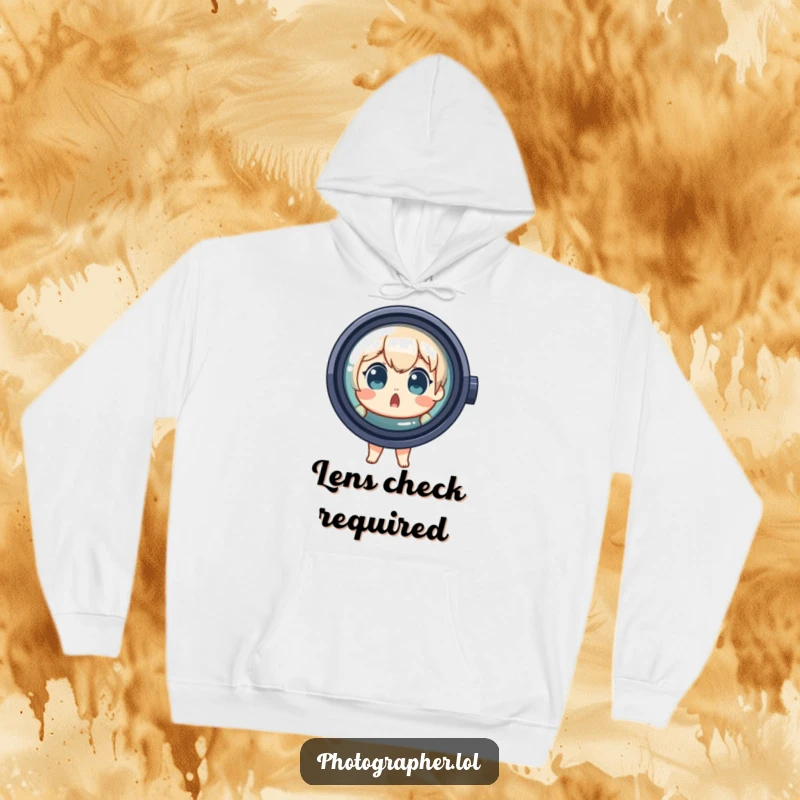 Funny Hoodie with a surprised character peeking out from behind a colossal lens, perfect for cozying up with a smile.