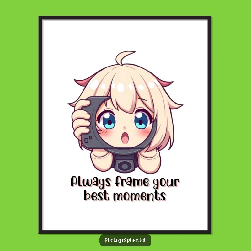 Funny Free Printable Wall Art: Excited Photographer Character Peeking Through Viewfinder