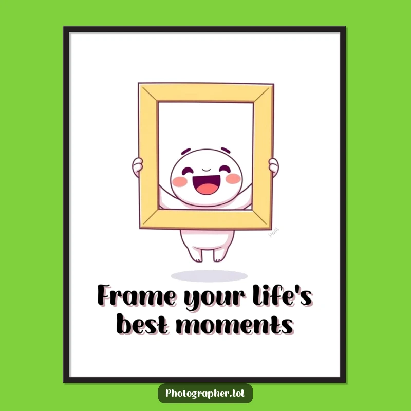 Funny Free Printable Wall Art: Kawaii Character Holds Photo Frame, Quirky Downloadable Decor