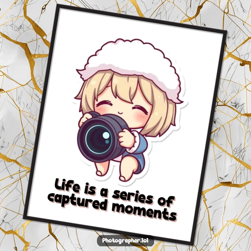 Funny Free Printable Wall Art: Cute animal gleefully adjusting a camera lens, holding a fluffy lens cap, ready to capture.