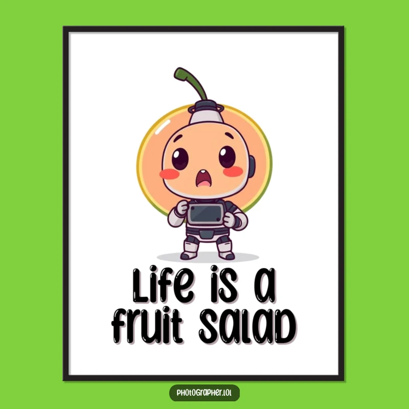 Free Printable Wall Art: Surprised Fruit & Robot Photo Downloadable Decor
