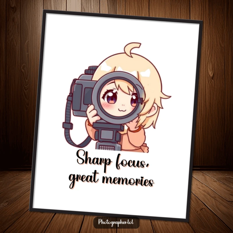 Funny Free Printable Wall Art: Character looks through a camera viewfinder, focused but cheerful, ideal for inspiring downloadable decor.