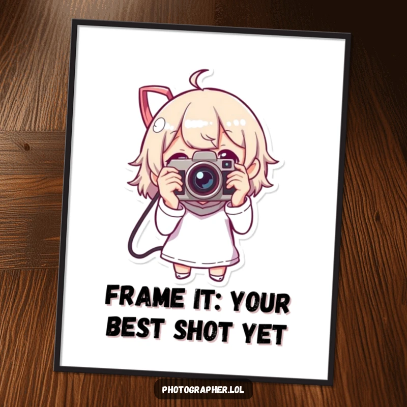 Funny free printable wall art of a man with a vintage camera, enthusiastically taking a photo.