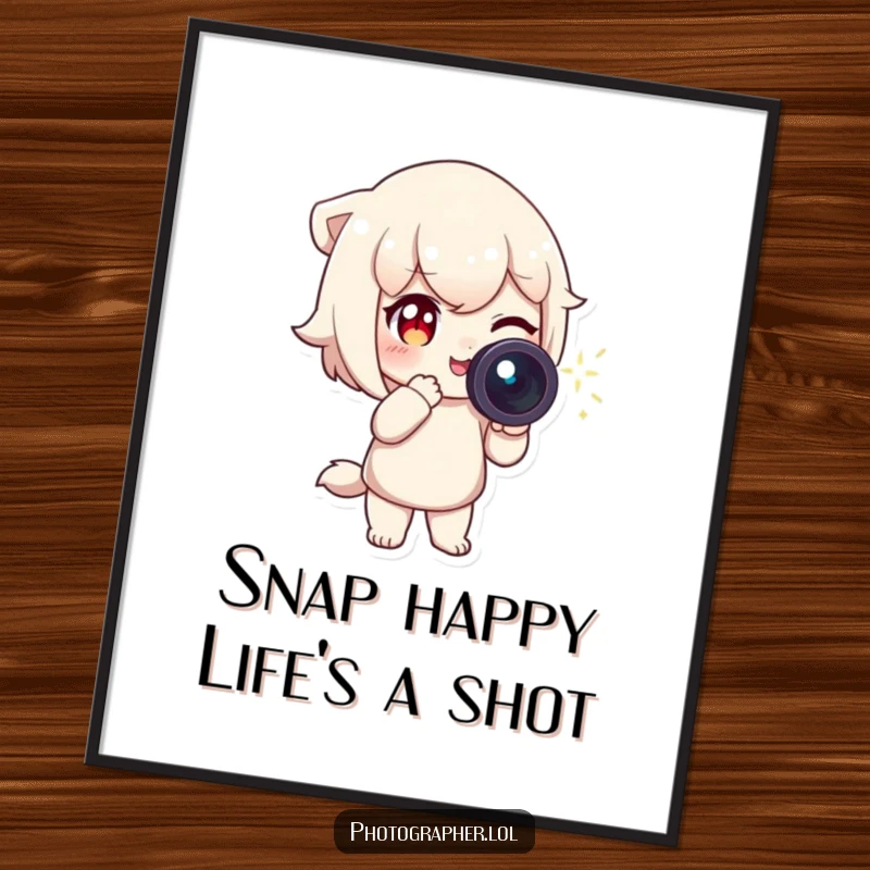 Funny Free Printable Wall Art: Winking character holding a camera, creative light trail, bringing playful energy to any room.