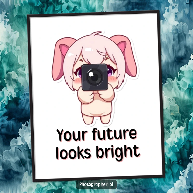 Funny Free Printable Wall Art: Character smiles broadly, pointing a camera directly forward.