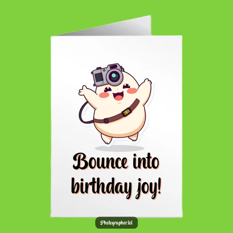 Free Printable Birthday Card: Bouncing Photographer - Energetic DIY Downloadable Gift