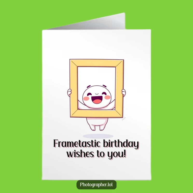 Free Printable Birthday Card: Funny Kawaii Character Smiles Holding Photo Frame, Downloadable Gift