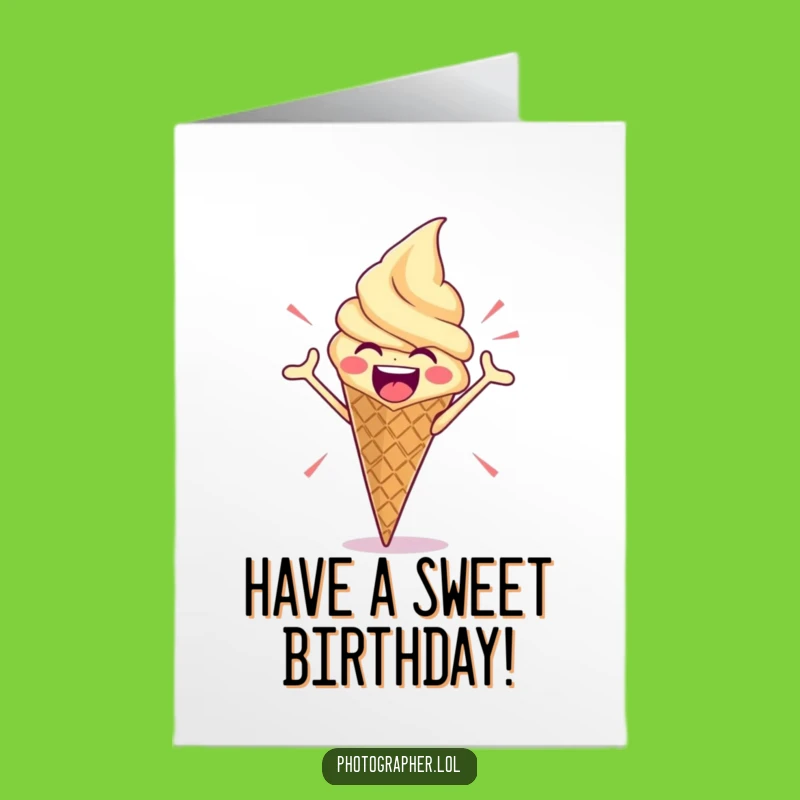 Free Printable Funny Ice Cream Birthday Card: Dramatic Cone Pose Download