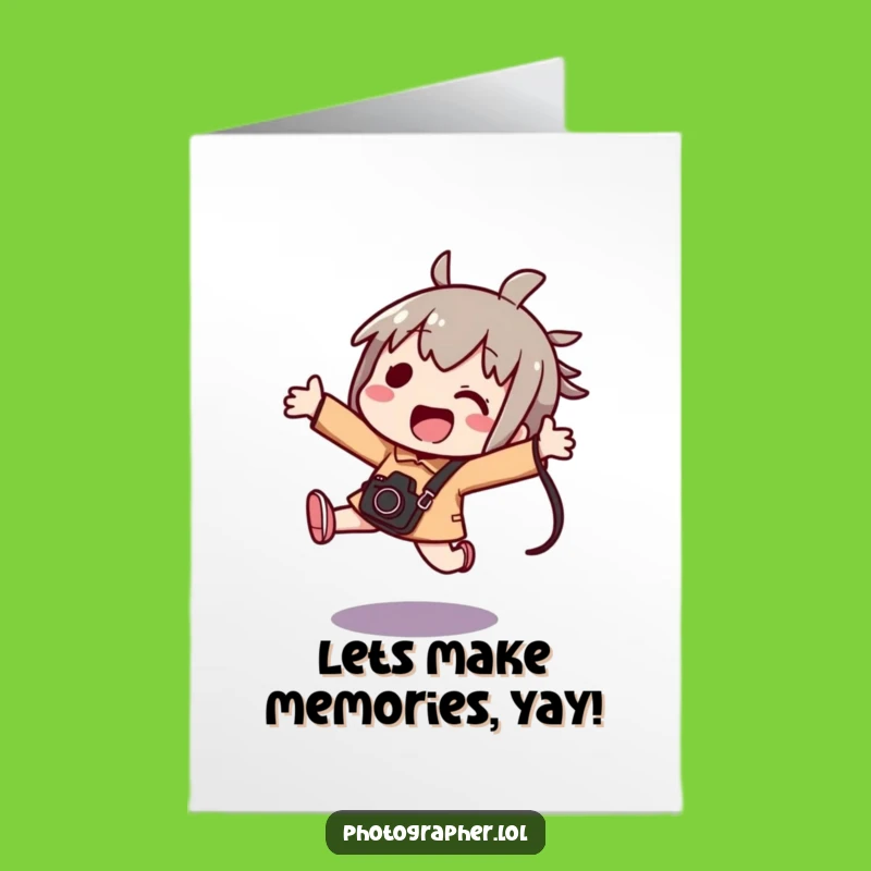 Free Printable Kawaii Birthday Card: Excited Photographer, Fun DIY Downloadable Gift for Adventurers