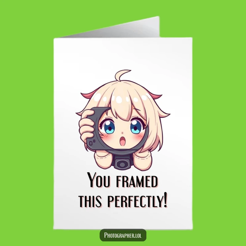 Free Printable Congrats Card: Excited Photographer Character Framing Success Viewfinder