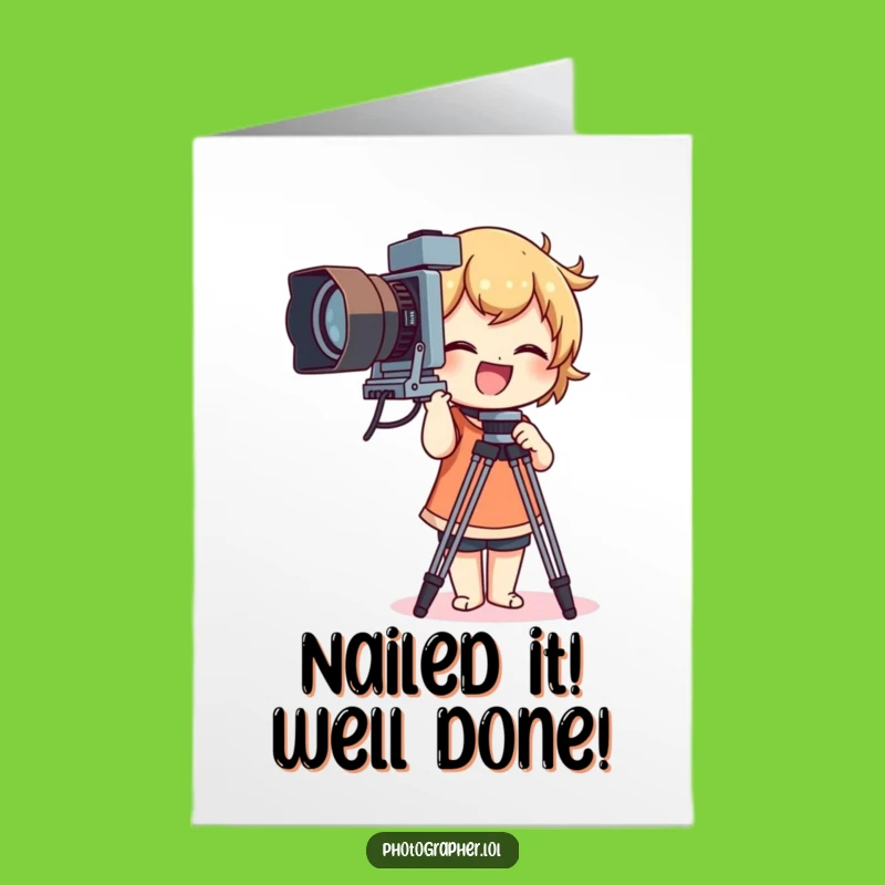 Free Printable Congrats Card: Hilarious Photographer Character Vintage Camera Tripod Celebration