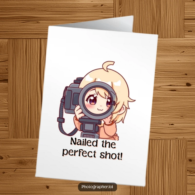 Funny Free Printable Congrats Card: Character intently views through a camera, focused but cheerful, for a unique downloadable gift.