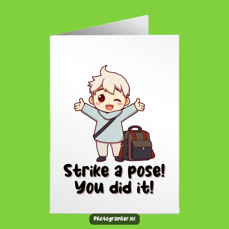 Free Printable Congrats Card: Funny Photographer Posing with Camera Bag