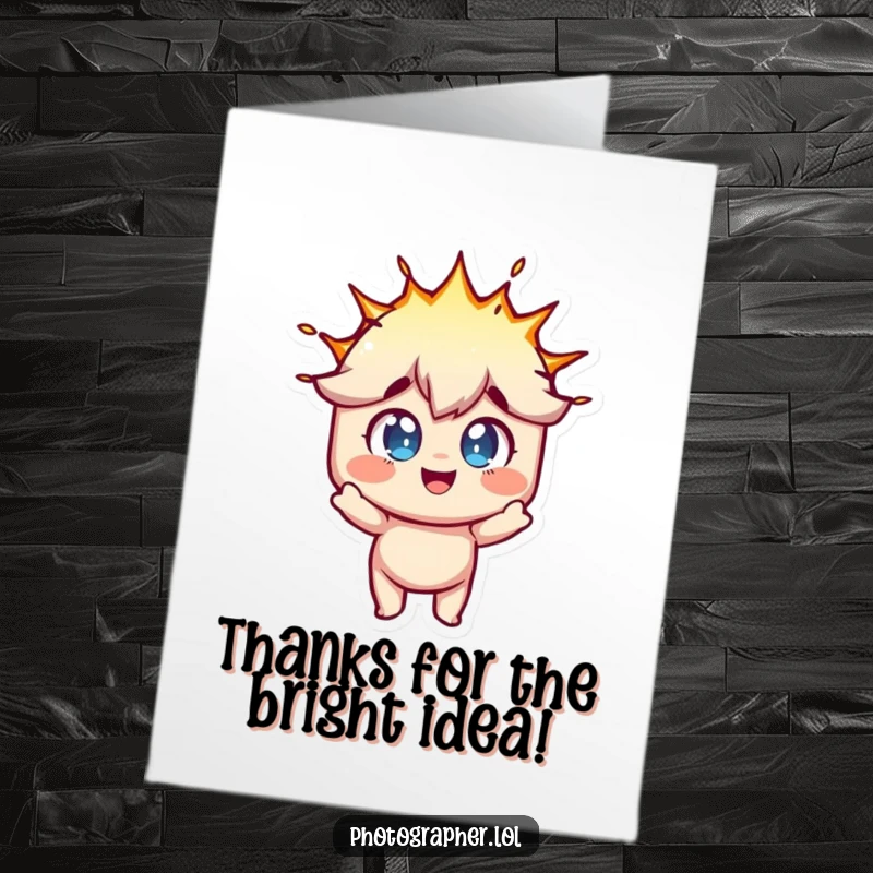 Funny Free Printable Thank You Card: A character's eyes are wide with fun as a flash bulb explodes in thanks.