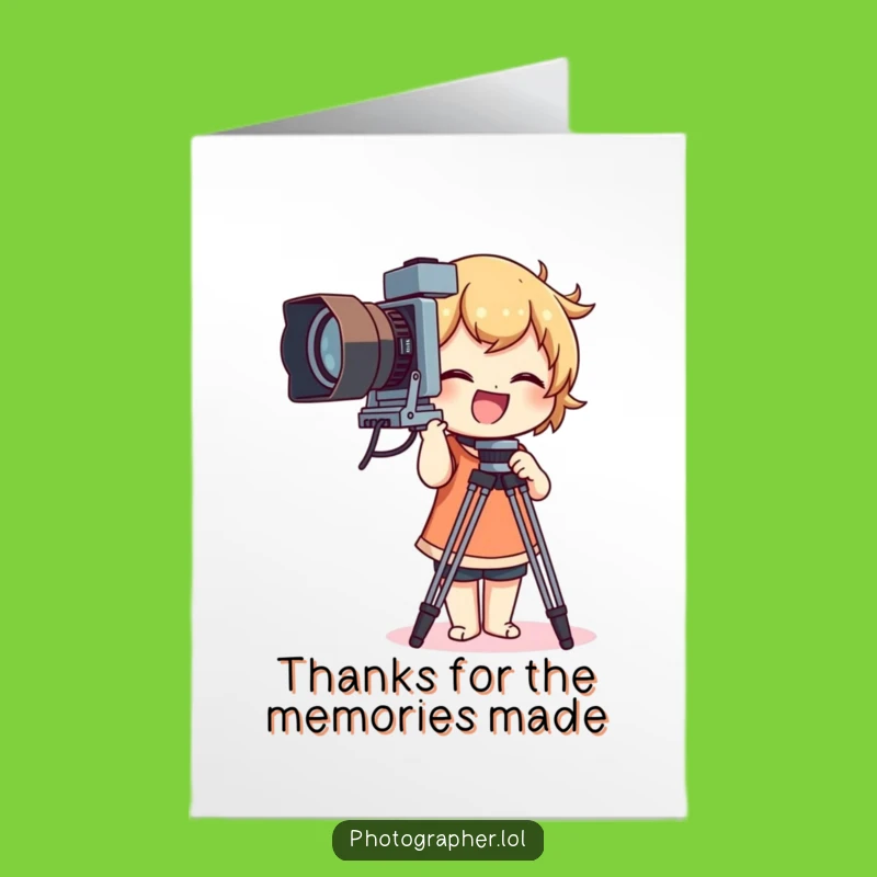 Free Printable Thank You Card: Amusing Photographer Character with Vintage Camera Tripod