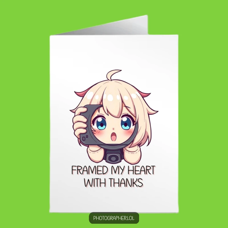 Free Printable Thank You Card: Enthusiastic Photographer Character Viewfinder Shot