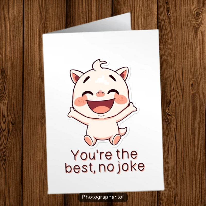 Funny Free Printable Thank You Card: Character captures a silly pose with an excited grin, perfect for a humorous downloadable gift.