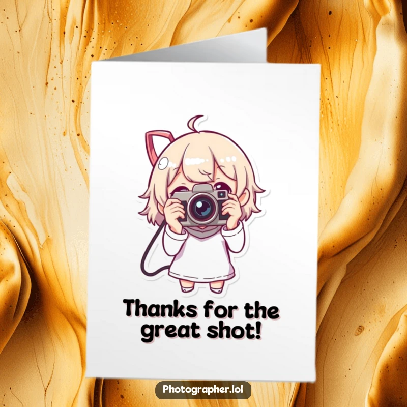 Funny free printable thank you card with a man holding a vintage camera, expressing thanks.