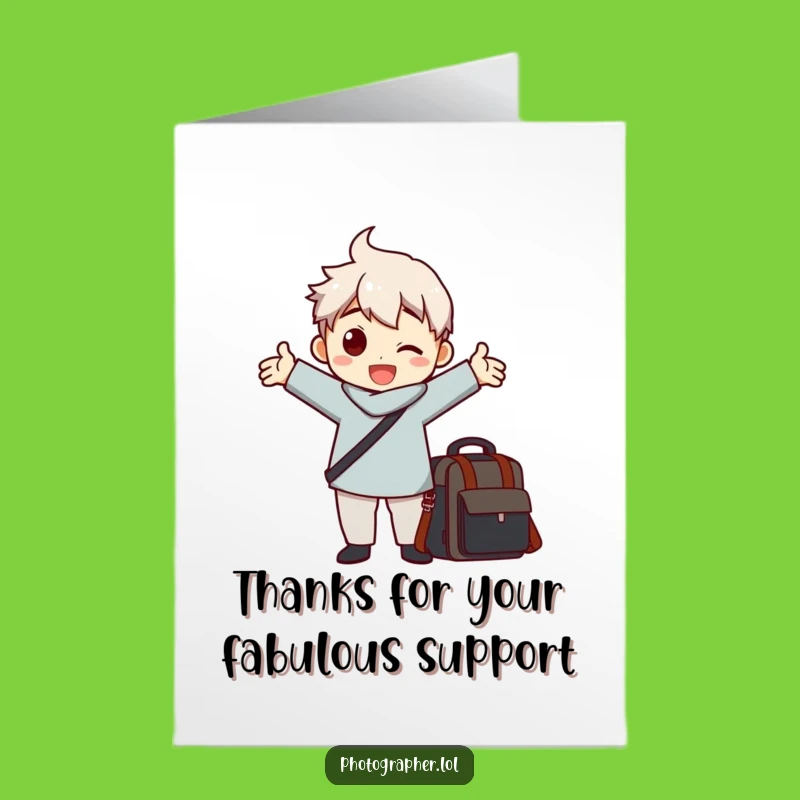 Free Printable Thank You Card: Amusing Photographer Character Funny Pose Camera Bag