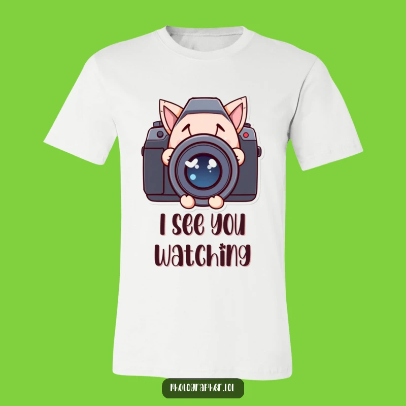 Funny Mischief T-Shirt: Peeking Photographer Lens Grin, Great Gift